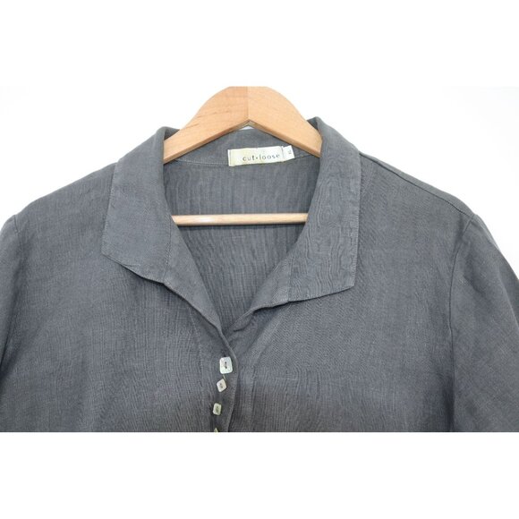 Cut Loose Womens Natural Hand Dyed  Button-Down 3/4 Sleeve Linen Shirt XL Office - Picture 4 of 10